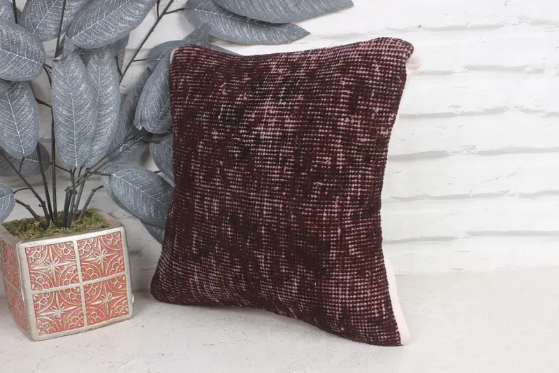Kilim Cushion Sham, Kilim Pillow, Pillow for Sofa, 12x12 Purple Cushion Case, Vintage Kilim Pillow Cushion, Pillow Sham - 3