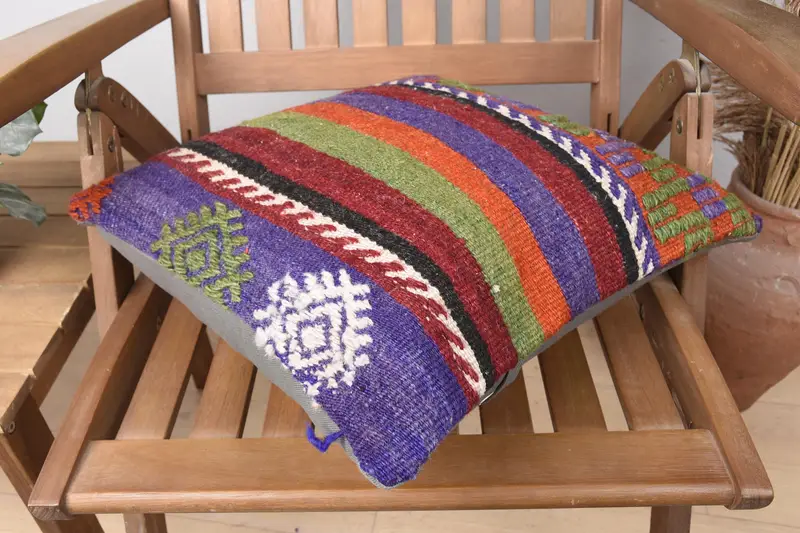Colorful Cushion Case, Wool Kilim Pillow Pillow Case, Boho Pillow, Turkish Pillow, Pillow Cover, 16x16 Green Cushion Cover, Home Decor Pillow - 4