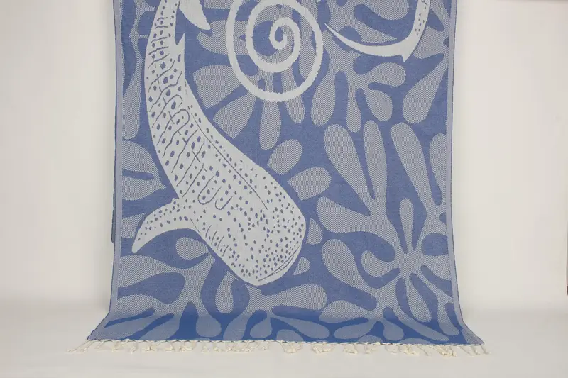 Personalized Turkish Beach Towel Beige Whale Design, Organic Cotton, 70x40 Inches