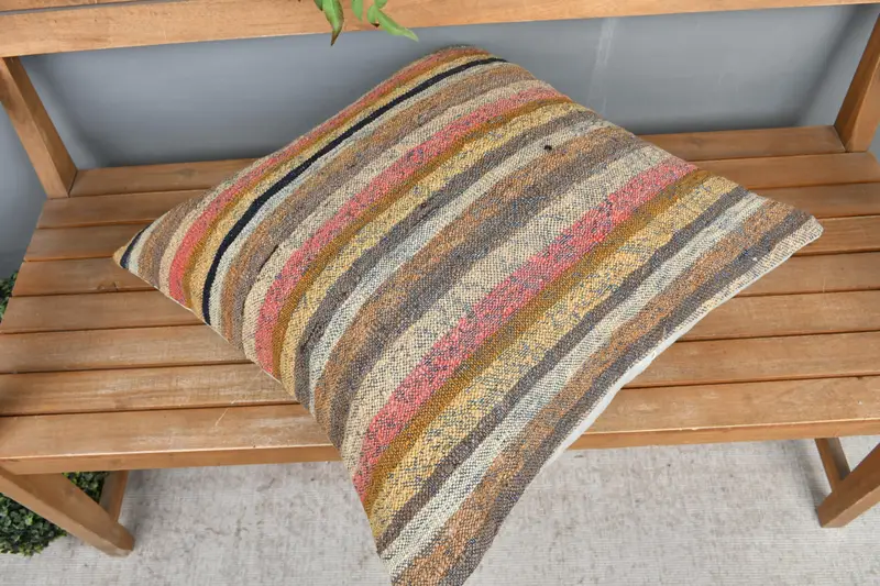Antique Pillows, Pillow Cover, Seat Cushion Cover, Handmade Kilim Cushion, 24x24 Pink Pillow Sham, Ethnical Kilim Rug Pillow - 2