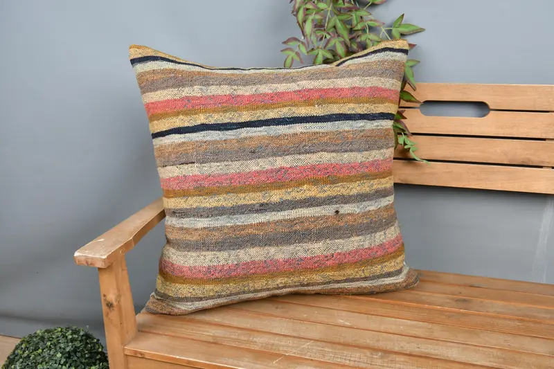 Antique Pillows, Pillow Cover, Seat Cushion Cover, Handmade Kilim Cushion, 24x24 Pink Pillow Sham, Ethnical Kilim Rug Pillow - 1