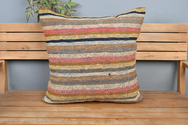 Antique Pillows, Pillow Cover, Seat Cushion Cover, Handmade Kilim Cushion, 24x24 Pink Pillow Sham, Ethnical Kilim Rug Pillow - 6