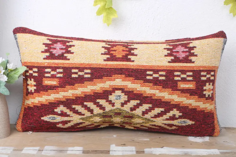 12x24 Red Pillow Case, Handmade Kilim Cushion, Tapestry Cushion, Cushion Case, Vintage Pillow, Kilim Cushion Sham, Yoga Pillow Case - 2