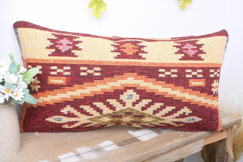 12x24 Red Pillow Case, Handmade Kilim Cushion, Tapestry Cushion, Cushion Case, Vintage Pillow, Kilim Cushion Sham, Yoga Pillow Case - 4