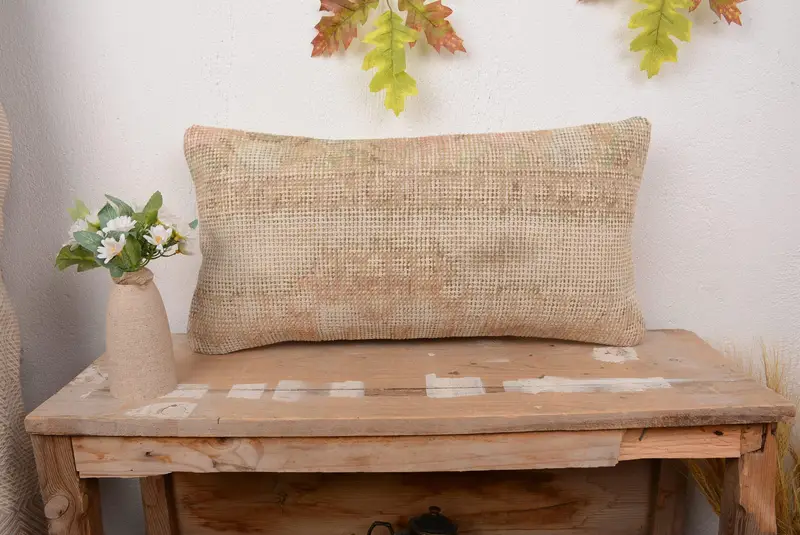 Beige besticktes Southwestern-Wurfkissen, 12x24 handgefertigtes Kissen