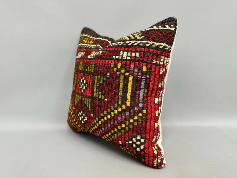 Indoor Pillow Sham, Bolster Throw Pillow Sham, 18x18 Red Pillow Case, Turkish Pillow, Gift Pillow, Interior Designer Pillow, Pillow - 3