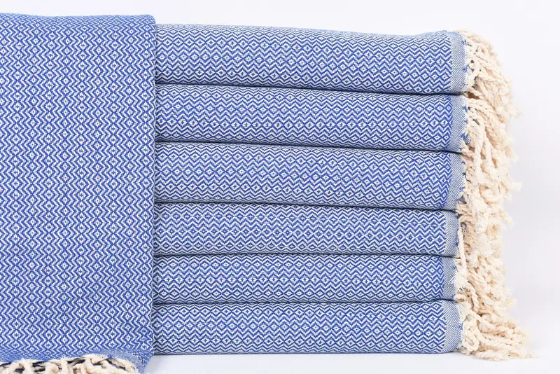 Sax Blue Diamond Towel Organic Cotton Beach Towel, Rustic Bath Towel, 70x40 Inches