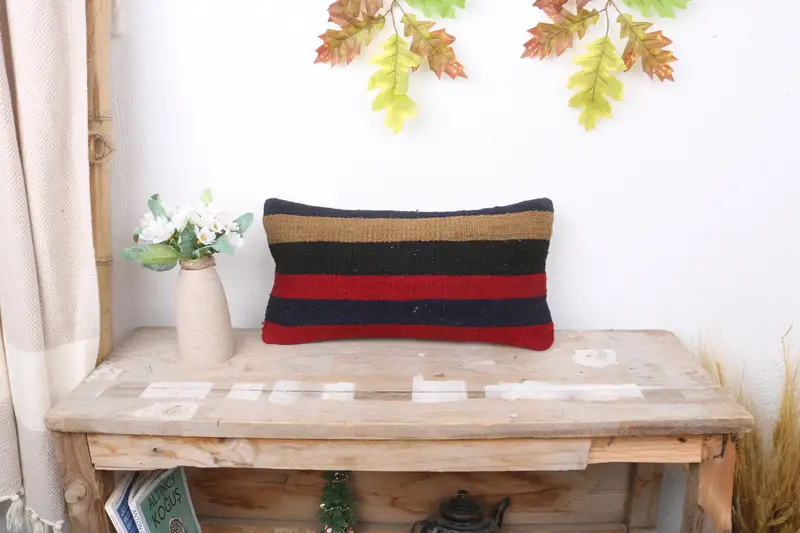 Authentic Pillow Cover, Kilim Pillow Cover, Neutral Throw Cushion Cover, Vintage Kilim Throw Pillow, Pillow, 8x16 Red Cushion, Vintage Pillow - 1