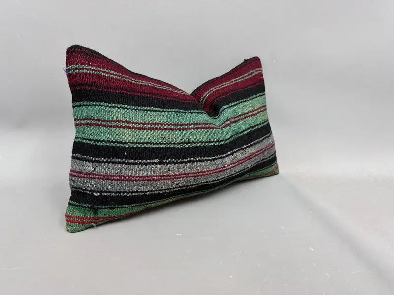 Cozy Throw Pillow Sham, Throw Kilim Pillow, 12x20 Green Cushion, Boho Pillow, Vintage Pillow, Authentic Pillow Case, Cushion Cover, Farmhouse Pillow - 2