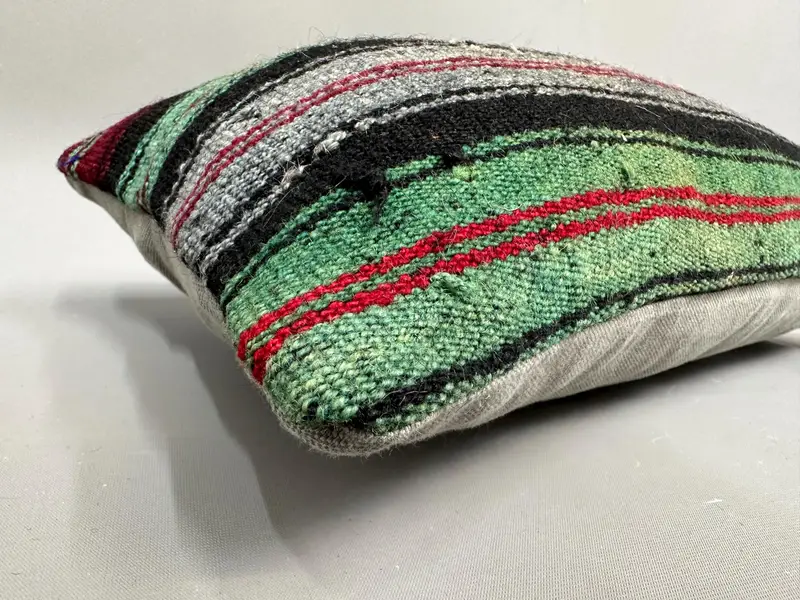 Cozy Throw Pillow Sham, Throw Kilim Pillow, 12x20 Green Cushion, Boho Pillow, Vintage Pillow, Authentic Pillow Case, Cushion Cover, Farmhouse Pillow - 6