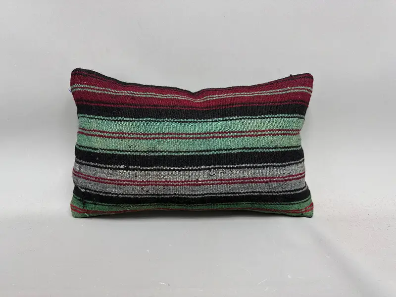 Cozy Throw Pillow Sham, Throw Kilim Pillow, 12x20 Green Cushion, Boho Pillow, Vintage Pillow, Authentic Pillow Case, Cushion Cover, Farmhouse Pillow - 4