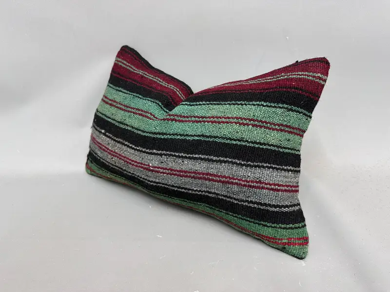 Cozy Throw Pillow Sham, Throw Kilim Pillow, 12x20 Green Cushion, Boho Pillow, Vintage Pillow, Authentic Pillow Case, Cushion Cover, Farmhouse Pillow - 3