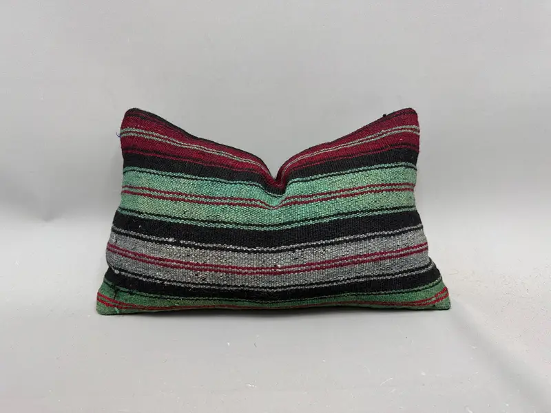 Cozy Throw Pillow Sham, Throw Kilim Pillow, 12x20 Green Cushion, Boho Pillow, Vintage Pillow, Authentic Pillow Case, Cushion Cover, Farmhouse Pillow - 1