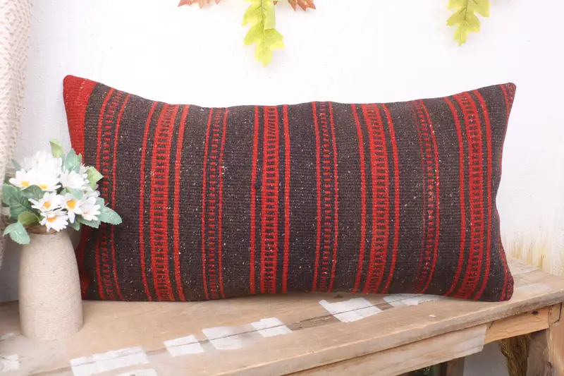 12x24 Red Pillow Cover, Turkish Kilim Pillow, Ethnical Kilim Rug Pillow, Handmade Kilim Cushion, Pillow Cover, Meditation Pillow Sham - 4