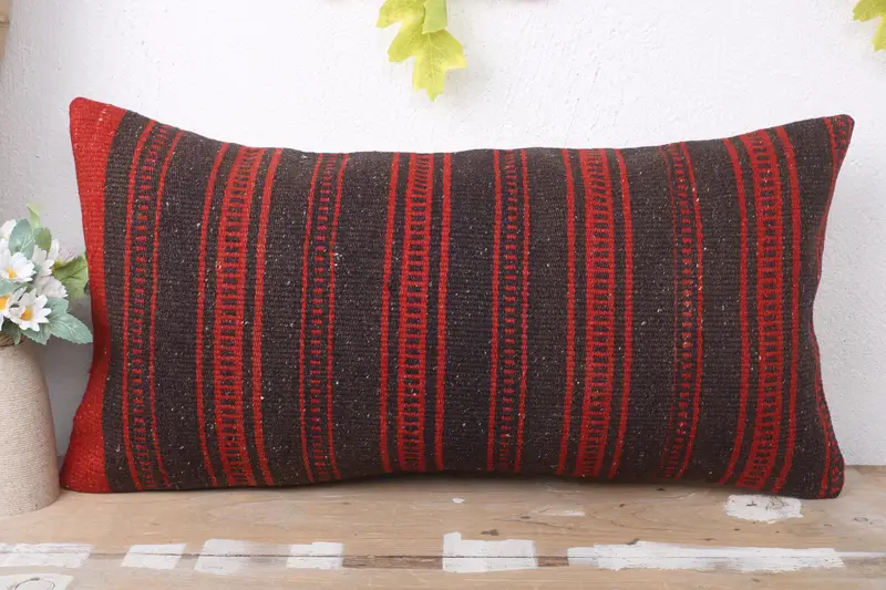 12x24 Red Pillow Cover, Turkish Kilim Pillow, Ethnical Kilim Rug Pillow, Handmade Kilim Cushion, Pillow Cover, Meditation Pillow Sham - 2