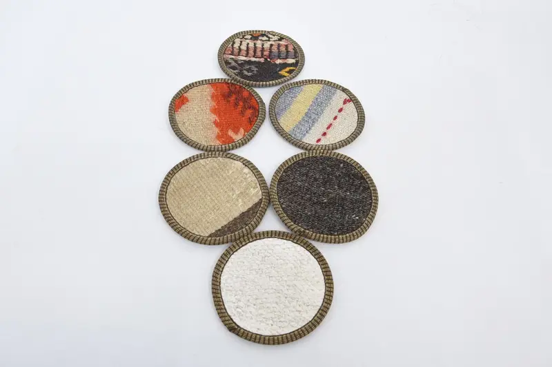 Beige and Brown Striped Coasters, Set of Six Woven Coasters