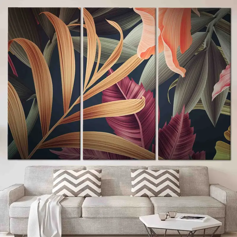 トレンディなトロピカルリーフプリントキャンバス - 鮮やかで芸術的な装飾