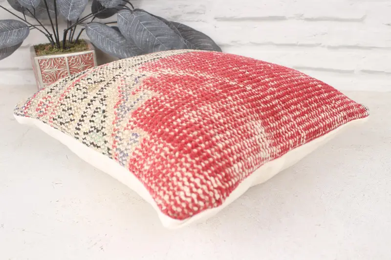 14x14 Red Pillow Cover, Ethnical Kilim Rug Pillow, Boho Pillow, Pillow Cover, Bolster Throw Cushion, Ikat Cushion Cover, Turkish Kilim Pillow - 6