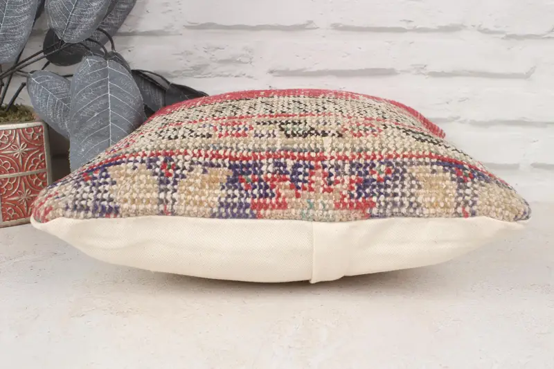 14x14 Red Pillow Cover, Ethnical Kilim Rug Pillow, Boho Pillow, Pillow Cover, Bolster Throw Cushion, Ikat Cushion Cover, Turkish Kilim Pillow - 5
