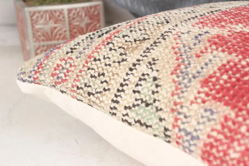 14x14 Red Pillow Cover, Ethnical Kilim Rug Pillow, Boho Pillow, Pillow Cover, Bolster Throw Cushion, Ikat Cushion Cover, Turkish Kilim Pillow - 7