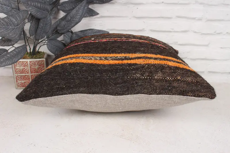 Ethnical Kilim Rug Pillow, 18x18 Brown Pillow Cover, Vintage Cushion Case, Kilim Pillow, Turkish Pillow, Pillow Cover - 5