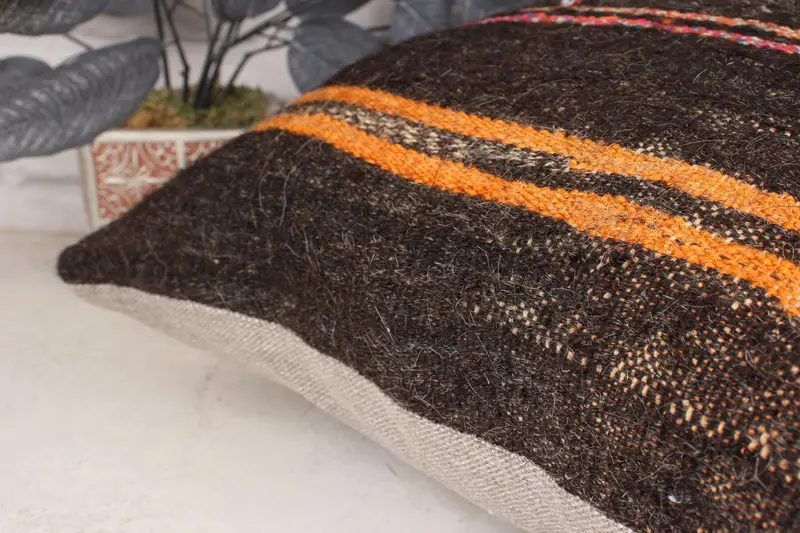 Ethnical Kilim Rug Pillow, 18x18 Brown Pillow Cover, Vintage Cushion Case, Kilim Pillow, Turkish Pillow, Pillow Cover - 7