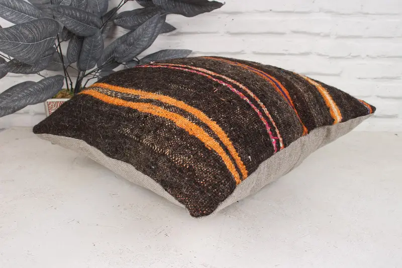 Ethnical Kilim Rug Pillow, 18x18 Brown Pillow Cover, Vintage Cushion Case, Kilim Pillow, Turkish Pillow, Pillow Cover - 6