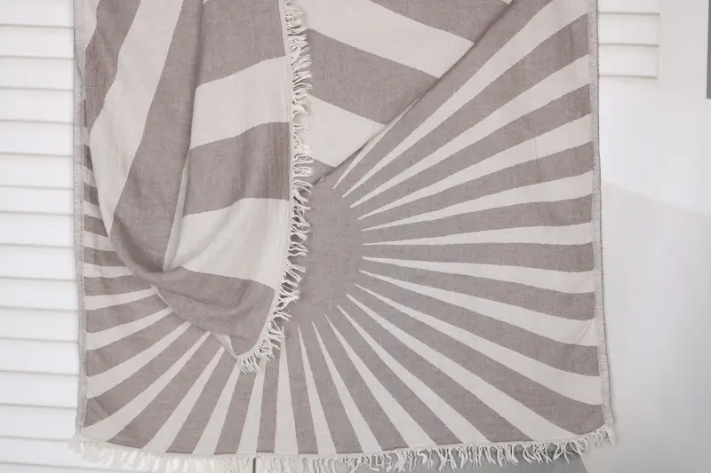 Beach Towel Brown Organic Cotton Sun Design, 36x71 Inches