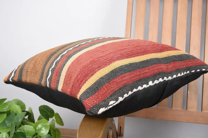 Designer Throw Cushion Case, Throw Kilim Pillow, Gift Pillow, 18x18 Brown Pillow, Cushion, Ethnical Kilim Rug Pillow, Aesthetic Cushion - 6