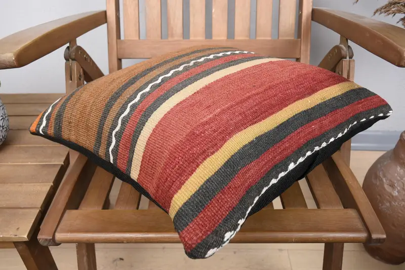 Designer Throw Cushion Case, Throw Kilim Pillow, Gift Pillow, 18x18 Brown Pillow, Cushion, Ethnical Kilim Rug Pillow, Aesthetic Cushion - 4