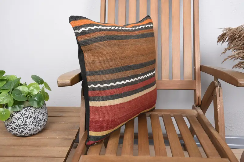 Designer Throw Cushion Case, Throw Kilim Pillow, Gift Pillow, 18x18 Brown Pillow, Cushion, Ethnical Kilim Rug Pillow, Aesthetic Cushion - 2