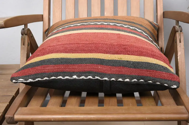 Designer Throw Cushion Case, Throw Kilim Pillow, Gift Pillow, 18x18 Brown Pillow, Cushion, Ethnical Kilim Rug Pillow, Aesthetic Cushion - 5