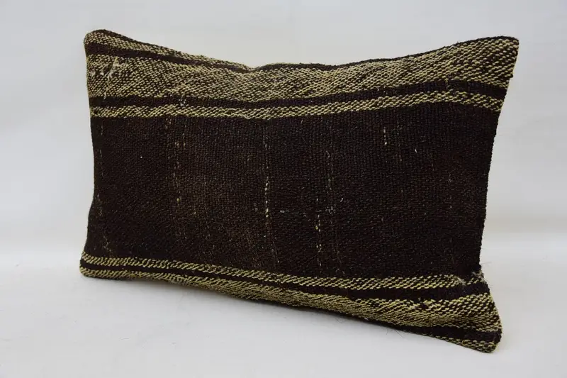 Handmade Kilim Cushion, Decorative Throw Pillow Cover, Cushion Cover, Antique Pillows, 12x20 Brown Cushion Cover, Gift Pillow - 3