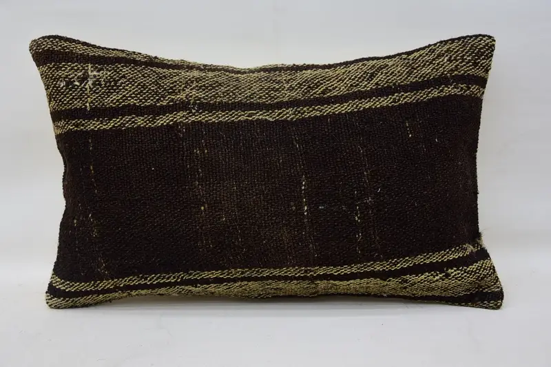 Handmade Kilim Cushion, Decorative Throw Pillow Cover, Cushion Cover, Antique Pillows, 12x20 Brown Cushion Cover, Gift Pillow - 4