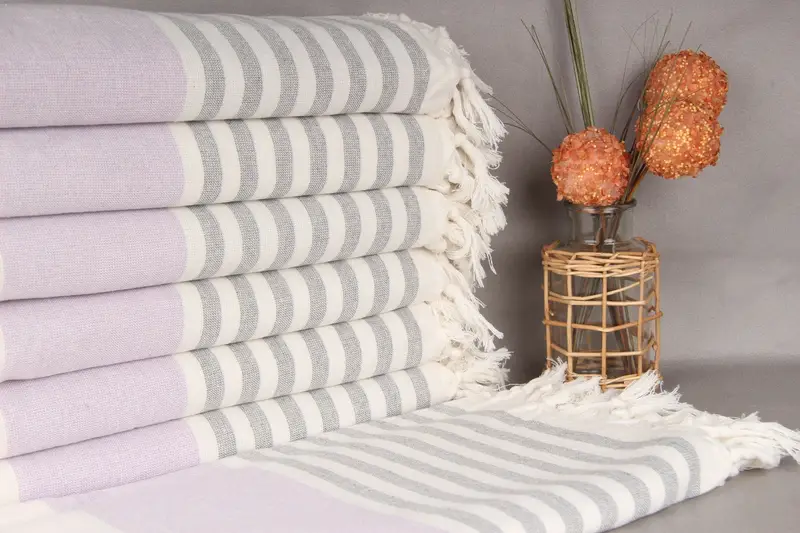 Monogrammed Turkish Beach Towel Lilac Stripes, Organic Cotton, 40x67 Inches