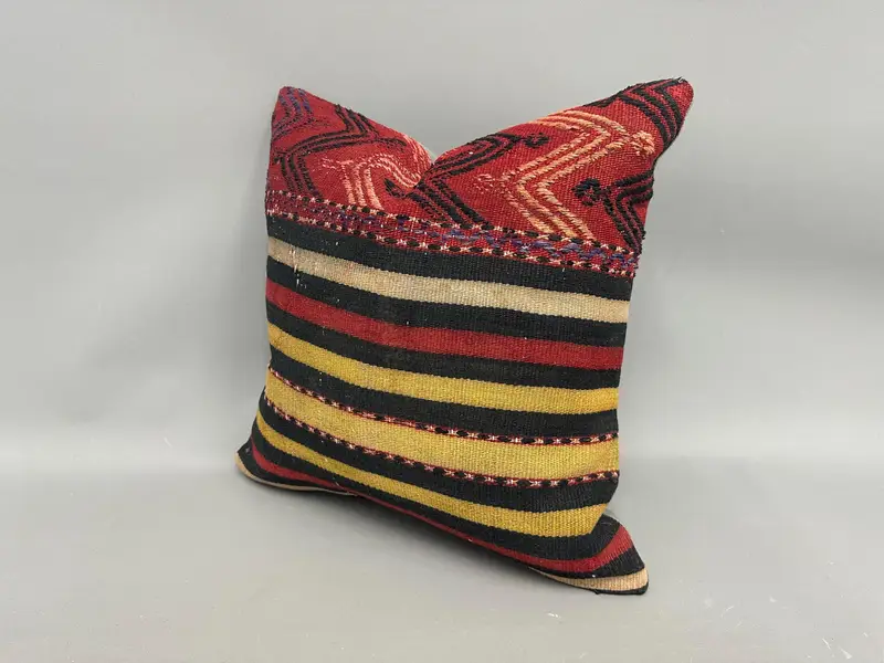 18x18 Red Pillow Case, Colorful Cushion Cover, Kilim Cushion Sham, Pillow for Sofa, Customized Pillow Case, Kilim Pillow Cover, Pillow Sham - 3
