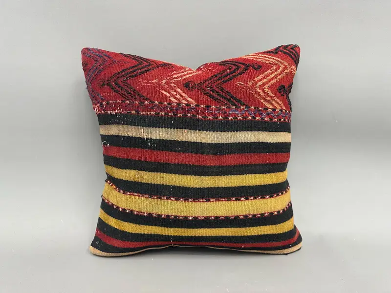 18x18 Red Pillow Case, Colorful Cushion Cover, Kilim Cushion Sham, Pillow for Sofa, Customized Pillow Case, Kilim Pillow Cover, Pillow Sham - 4