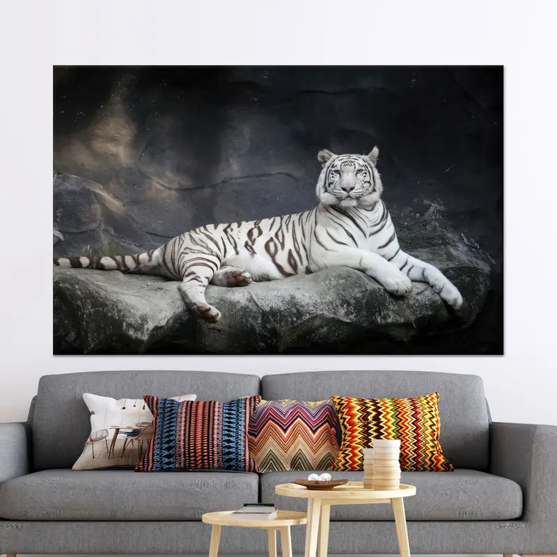 Man Cave için Modern Lüks Beyaz Kaplan Kanvas Tablo