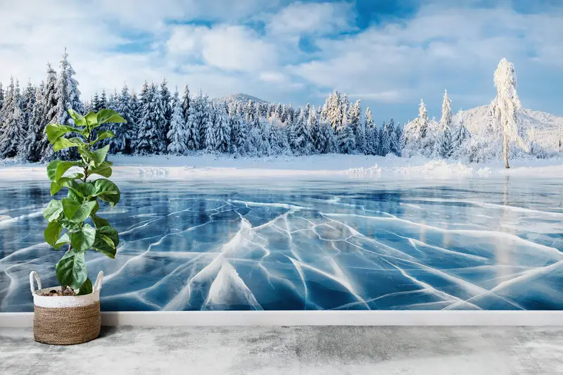 Baskılı Kış Orman Manzaralı Duvar Kağıdı: Zarif Doğa Manzarası