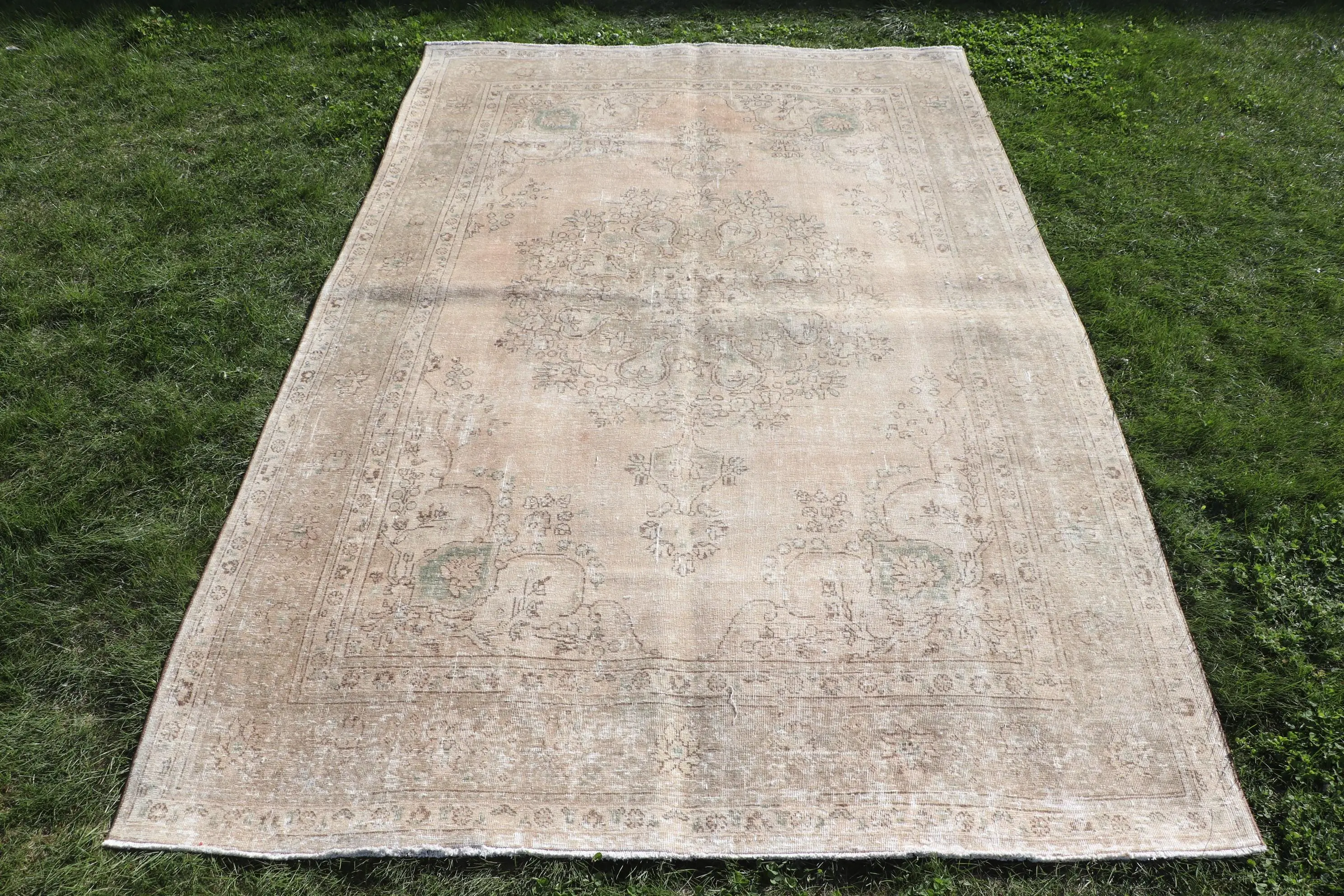 6,3x9,6 ft Teppich, großer Vintage Teppich, brauner Karoteppich - 1
