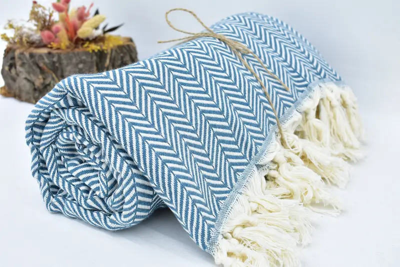Decorative Blanket, Throw Blankets, Custom Wedding Gifts, Organic Beach Blanket, Bridesmaid Gifts, Turkish Blanket Throw, 92x76 Cotton Chevron Towel - 1