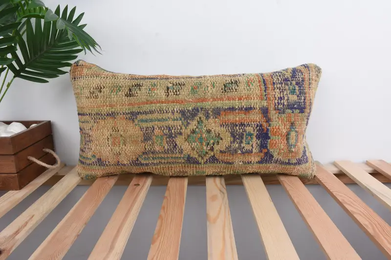Turkish Pillow, Pillow, Kilim Pillow, Patio Cushion Case, Boho Pillow, Ikat Pillow Cover, 12x24 Purple Pillow Case, Bright Pillow Sham - 1