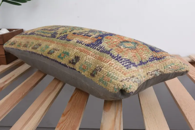 Turkish Pillow, Pillow, Kilim Pillow, Patio Cushion Case, Boho Pillow, Ikat Pillow Cover, 12x24 Purple Pillow Case, Bright Pillow Sham - 6