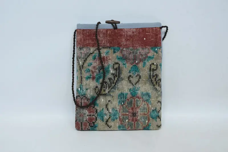 ヴィンテージモチーフ＆ファスナー開閉式ウールショルダーバッグ、キリムバッグ