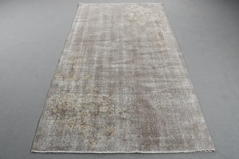 Vintage Türk Halısı, 4.5x8.1 ft Oushak Halı, Gri Alan Bordürlü Halı - 1