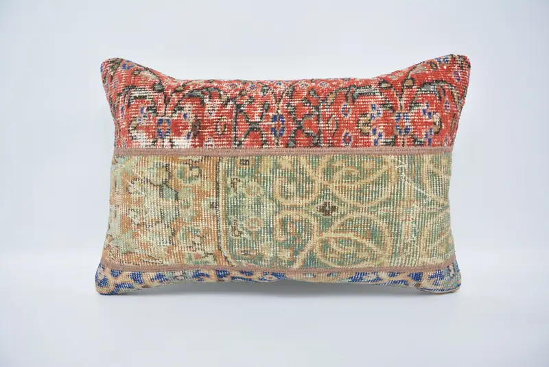 Ethnical Kilim Rug Pillow, Turkish Pillow, Antique Pillows, 16x24 Green Cushion Case, Pillow Sham, Morroccon Kilim Cushion Cushion Case - 1