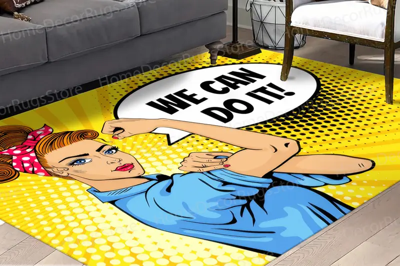 İkonik We Can Do It Baskılı Halı, Modern Pop Art Tasarımı