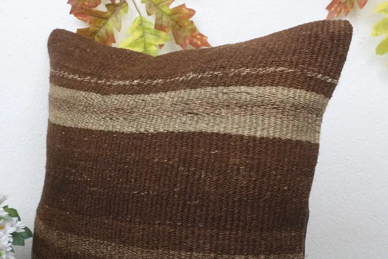 18x18 Brown Pillow Sham, Pillow Sham, Sustainable Cushion, Home Decor Pillow, Patio Cushion Case, Handmade Kilim Cushion, Vintage Kilim Throw Pillow - 5