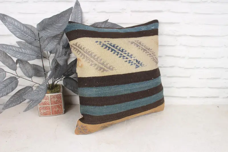 Pillow Sham, 18x18 Beige Cushion Case, Kilim Cushion Sham, Boho Chic Cushion Case, Pillow for Couch, Ethnic Throw Pillow Sham, Turkish Kilim Pillow - 3