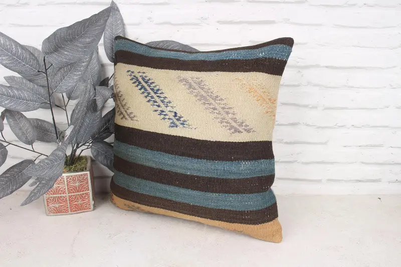 Pillow Sham, 18x18 Beige Cushion Case, Kilim Cushion Sham, Boho Chic Cushion Case, Pillow for Couch, Ethnic Throw Pillow Sham, Turkish Kilim Pillow - 4